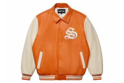 Pre-owned Sp5der Leather Varsity Jacket Orange