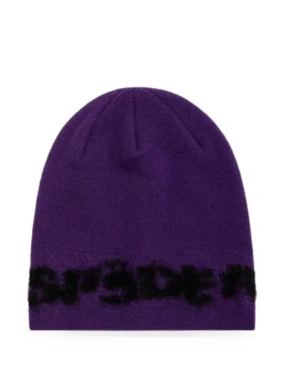 Sp5der Logo-intarsia Mohair-blend Beanie In Purple