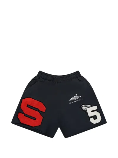 Sp5der Logo-patch Track Shorts In Black