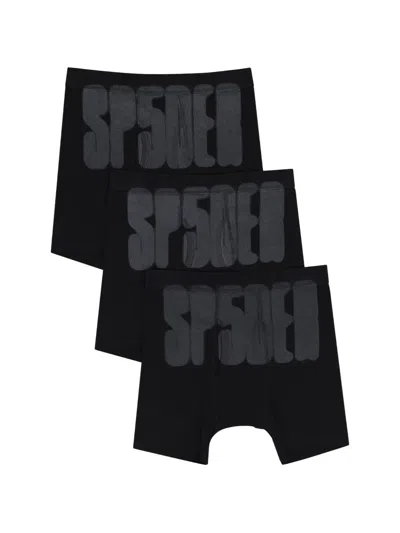 Sp5der Logo-print Boxer Briefs (set Of Three) In Black