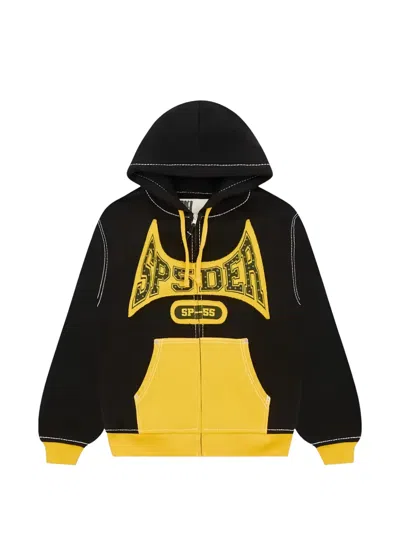 Sp5der Logo-print Contrast-stitch Hoodie In Black