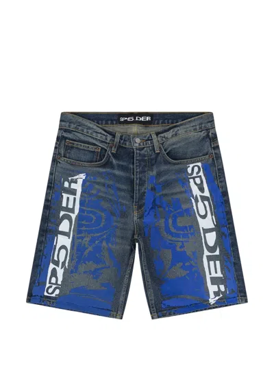 Sp5der Logo-print Denim Shorts In Brown