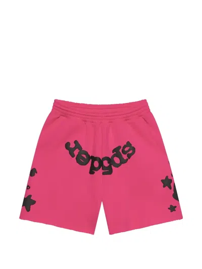 Sp5der Logo-print Raw-edge Shorts In Pink