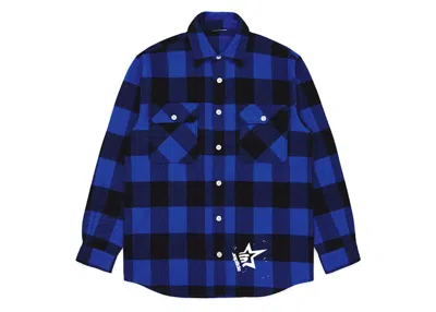 Pre-owned Sp5der Men's  5 Flannel Shirt In Blue Plaid