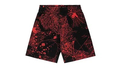 Pre-owned Sp5der Men's  Aop Web V2 Zip Up Sweatshort In Black