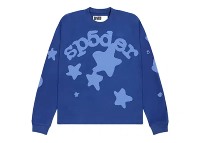 Pre-owned Sp5der Men's  Beluga Heavyweight Long Sleeve Tee Shirt In Blue