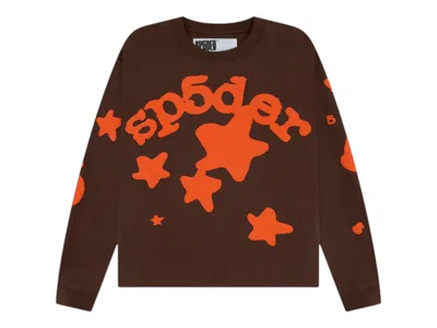 Pre-owned Sp5der Men's  Beluga Long Sleeve Hw Tee Shirt In Brown