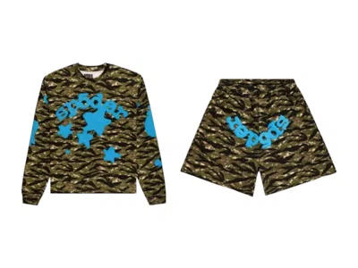 Pre-owned Sp5der Men's  Beluga Long Sleeve Shirt & Short Set In Tiger Camo In Multi