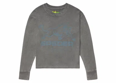 Pre-owned Sp5der Men's  Bull Thermal Long Sleeve Tee Shirt In Grey In Gray