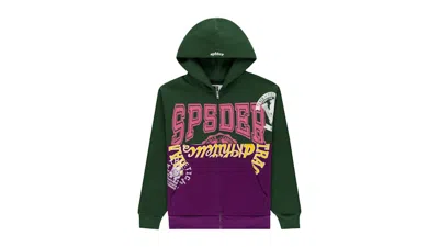 Pre-owned Sp5der Men's  Campers Field Zip Up Hoodie In Green