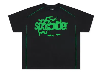 Pre-owned Sp5der Men's  Contrast Stitch Slub Tee Shirt In Black
