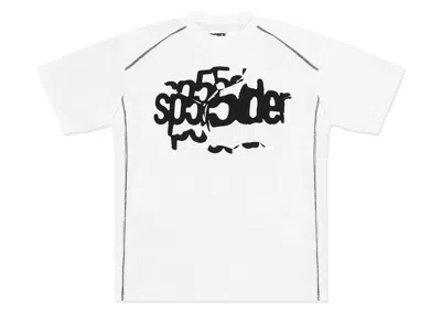 Pre-owned Sp5der Men's  Contrast Stitch Slub Tee Shirt In White