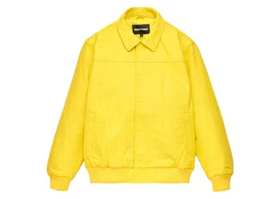 Pre-owned Sp5der Men's  Debossed Web Leather Jacket In Yellow