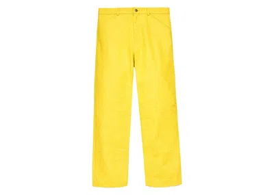 Pre-owned Sp5der Men's  Debossed Web Leather Pant In Yellow