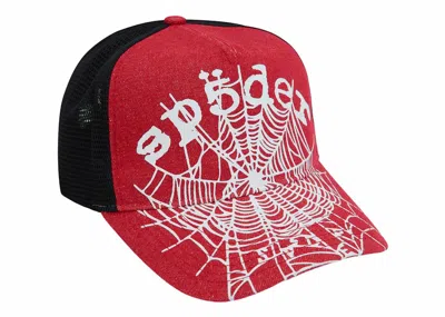 Pre-owned Sp5der Men's  Denim Og Web V2 Trucker In Red