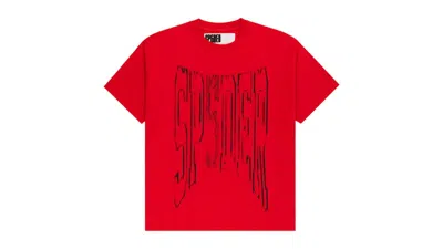 Pre-owned Sp5der Men's  Diffused Collegiate Tee Shirt In Red
