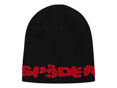 Pre-owned Sp5der Men's  Fuzzy Logo Mohair Beanie In Black
