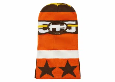 Pre-owned Sp5der Men's  Jacquard Knit Balaclava In Orange