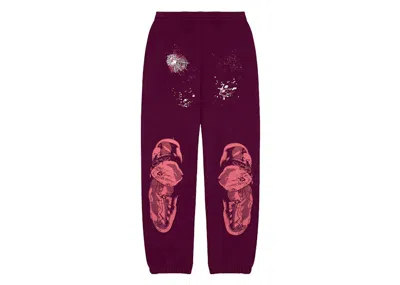 Pre-owned Sp5der Men's  Nocturnal Highway Sweatpant In Burgundy