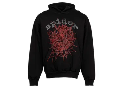 Pre-owned Sp5der Men's  Og Rhinestone Logo Hoodie In Black