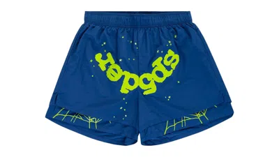 Pre-owned Sp5der Men's  Og Web Double Layer Short In Blue/green In Multi