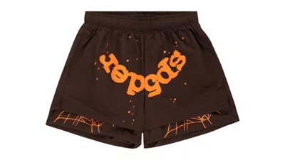 Pre-owned Sp5der Men's  Og Web Double Layer Short In Brown/orange In Multi