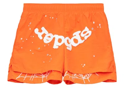 Pre-owned Sp5der Men's  Og Web Double Layer Short In Orange
