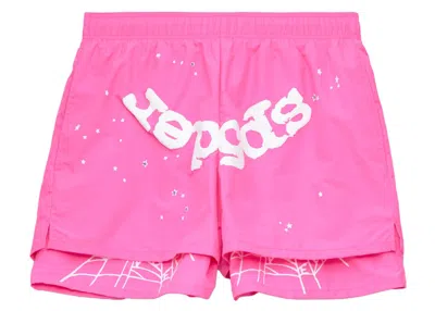 Pre-owned Sp5der Men's  Og Web Double Layer Short In Pink