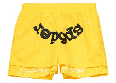 Pre-owned Sp5der Men's  Og Web Double Layer Short In Yellow