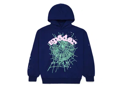 Pre-owned Sp5der Men's  Og Web Hoodie In Navy Blue