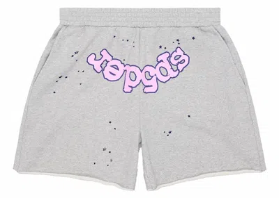 Pre-owned Sp5der Men's  Og Web Logo Sweat Short In Heather Grey