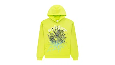 Pre-owned Sp5der Men's  Og Web V2 Gradient Hoodie In Acid Green