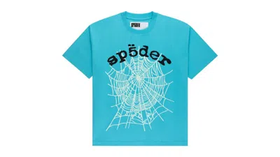 Pre-owned Sp5der Men's  Og Web V2 Tee Shirt In Cyan In Blue