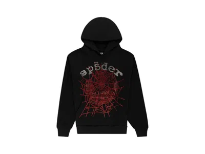 Pre-owned Sp5der Men's  Rhinestone Og Web V2 Hoodie In Black
