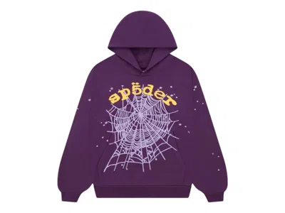 Pre-owned Sp5der Men's  Star Og Web V2 Hoodie In Purple