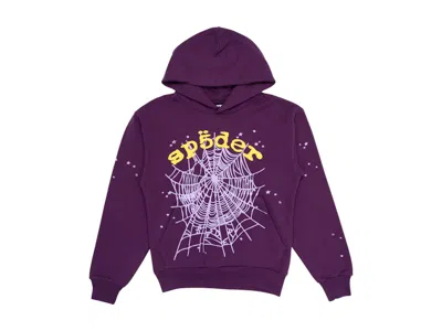 Pre-owned Sp5der Men's  Star Og Web V2 Hoodie In Purple