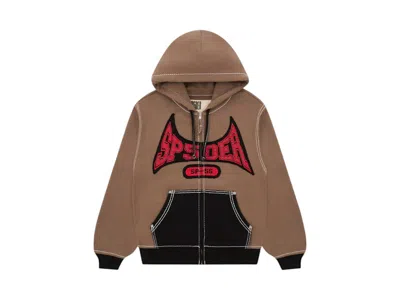 Pre-owned Sp5der Men's  T&f Zip Hoodie In Brown