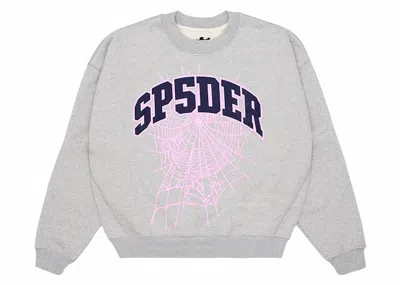 Pre-owned Sp5der Men's  Varsity Web Crewneck Sweatshirt In Heather Grey
