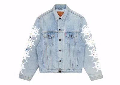 Pre-owned Sp5der Men's  Vintage Web Trucker Jacket In Denim