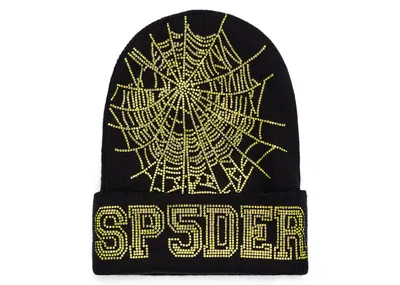 Pre-owned Sp5der Men's  Web Beanie In Onyx/yellow