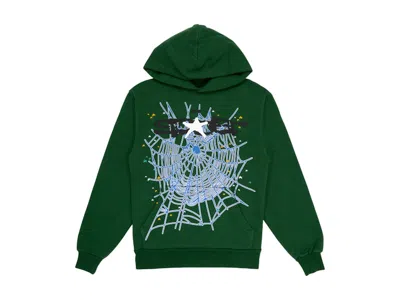 Pre-owned Sp5der Men's  Web Hoodie In Hunter Green