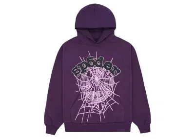 Pre-owned Sp5der Men's  Web Hoodie In Purple