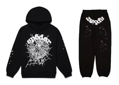 Pre-owned Sp5der Men's  Web Hoodie/sweatpant Set In Black