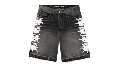 Pre-owned Sp5der Men's  Web Stone Denim Shorts In Black Wash