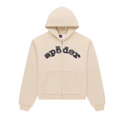 Pre-owned Sp5der Mixed Stone Og V2 Zip Hoodie 'cream' | Men's Size M In White