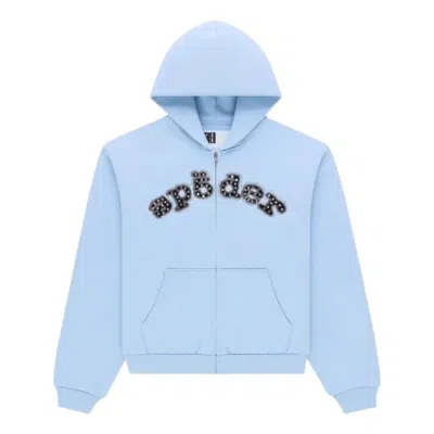 Sp5der Mixed Stone Og V2 Rhinestone-embellished Zip-up Hoodie In Blue