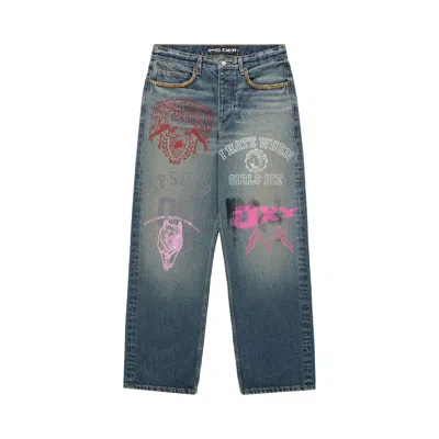 Pre-owned Sp5der Multi Print Studded Denim 'indigo' | Blue | Men's Size 32