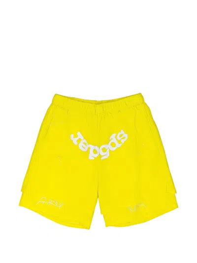 Sp5der Og Double-layer Shorts In Yellow