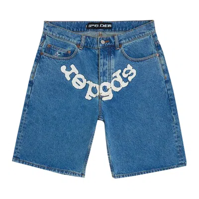 Pre-owned Sp5der Og Logo Denim Short 'blue'