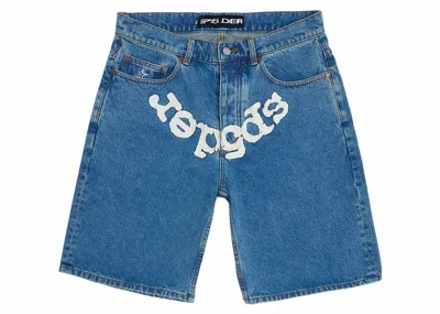 Pre-owned Sp5der Og Logo Denim Short In Blue Denim